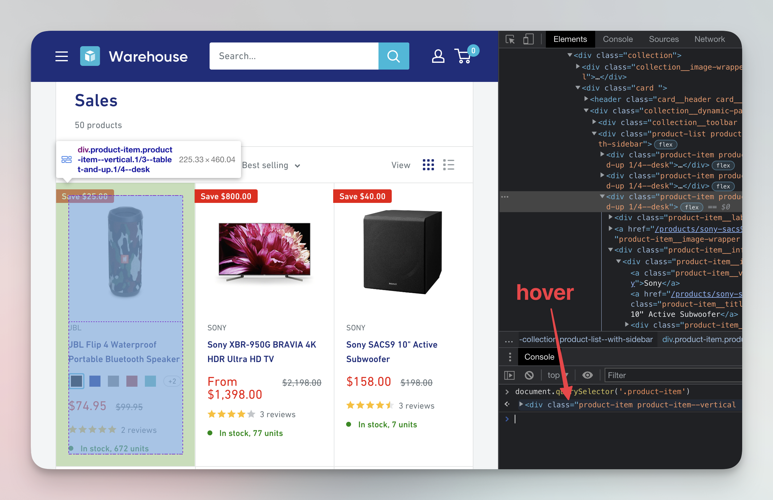 Hover over a query result