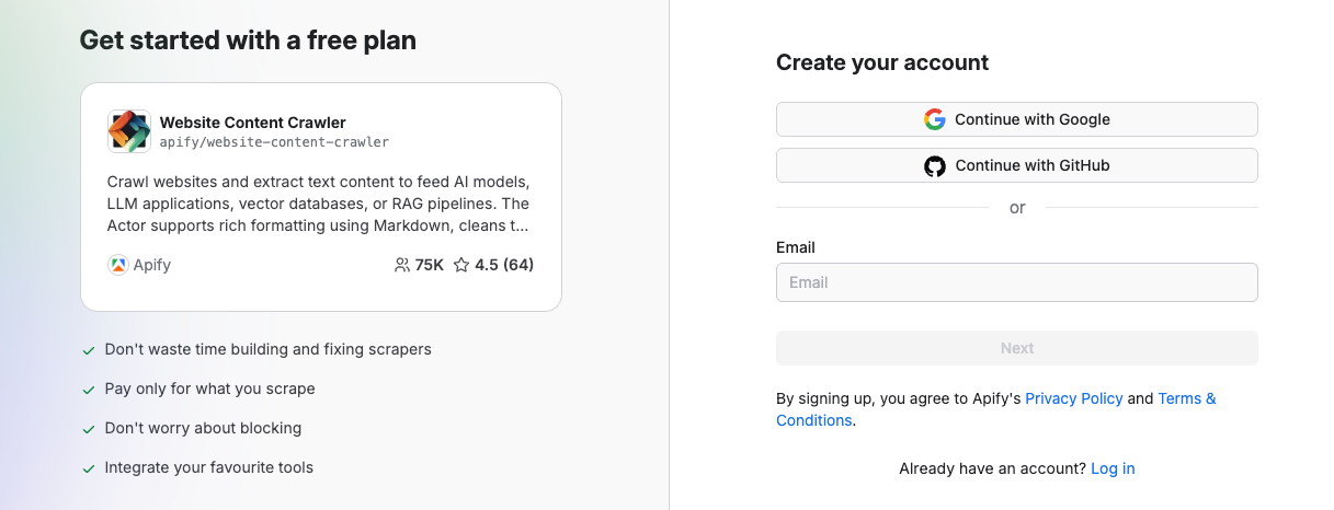 Sign up page